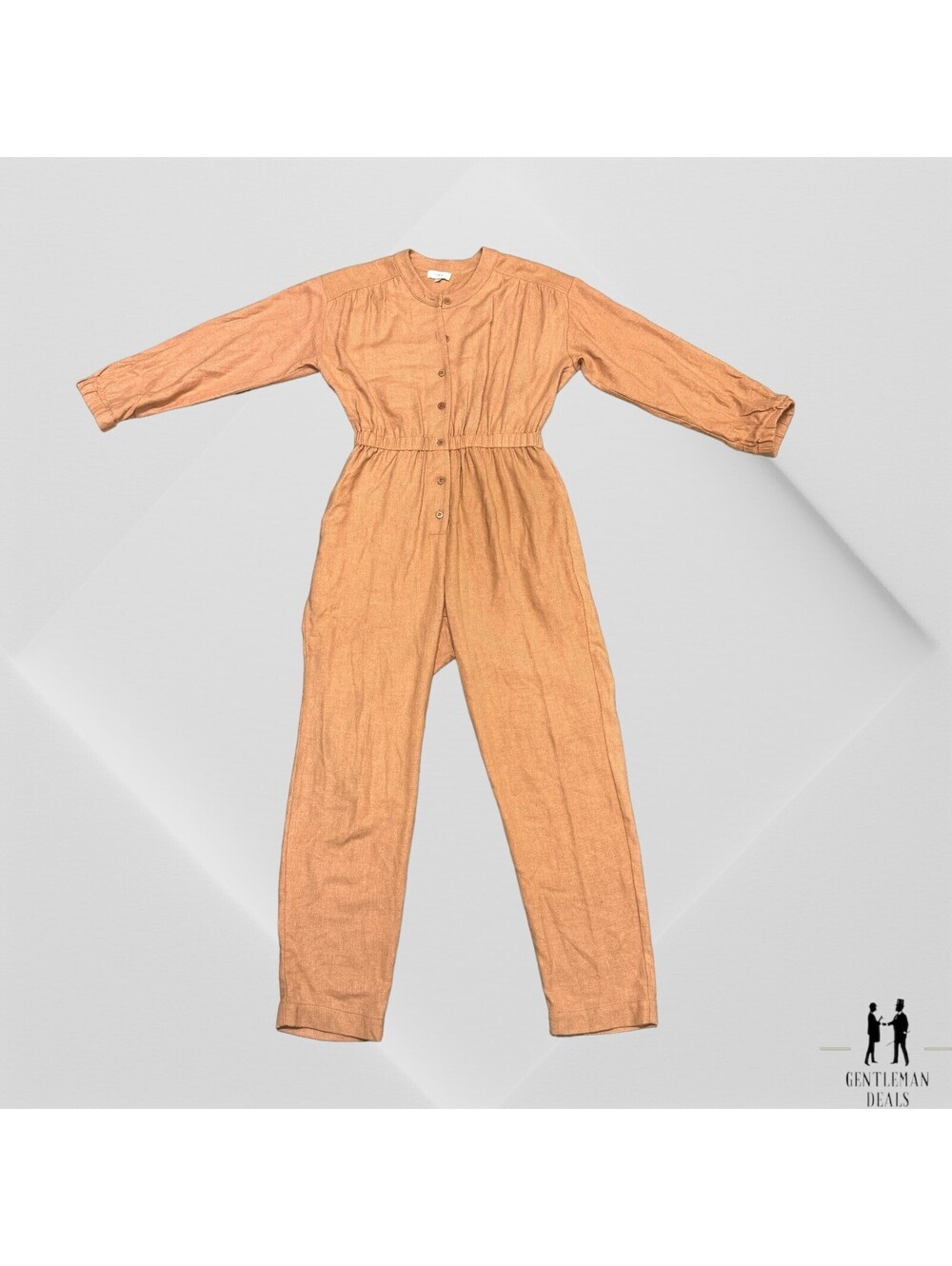 OZMA Ozma Women's Beige Nude 100% Silk Jumpsuit Long Sleeve Size XS USA Button